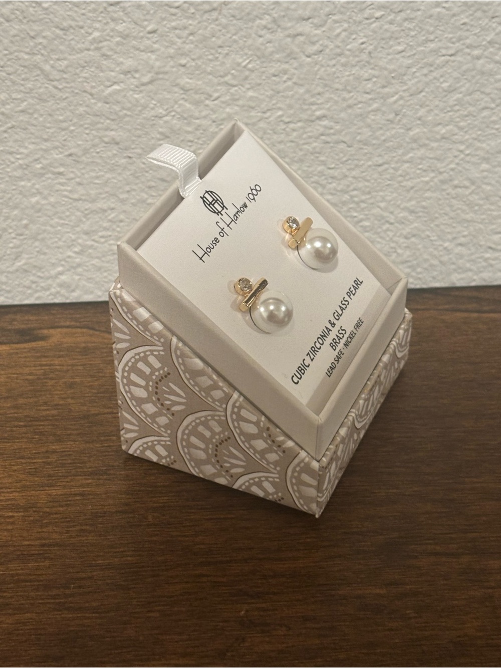 House of Harlow 1960 Gold Tone and White Pearl Stud Earrings - Picture 4 of 4